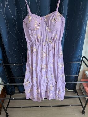 Lily Rose Lilac Floral Dress with Cream and Pink Detailing